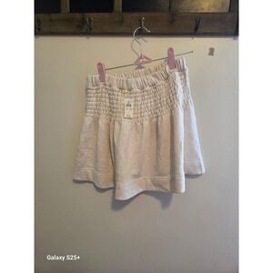 Aerie Smocked Waist Fleece Shorts Womens XS Cream NEW High Rise Loungewear